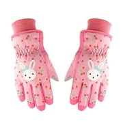 Mightlink 1 Pair Children Gloves Rabbit Print Cartoon Full Fingers Waterproof Windproof Keep Warm Washable Cherry Pattern Skiing Gloves for Outdoor
